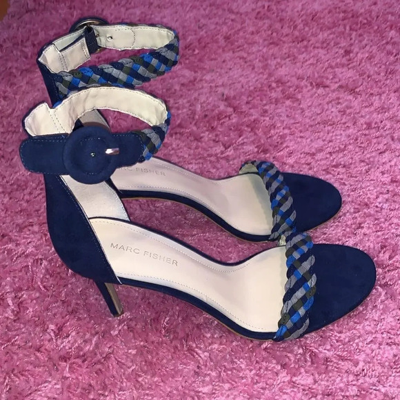 Marc Fisher Blue Suede Checkered Heels Size 8